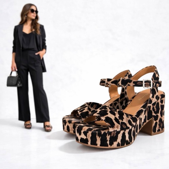 Gianni Bini Shoes - Gianni Bini Leopard Platform Sandals Women Velvet Joize Size 7.5 New